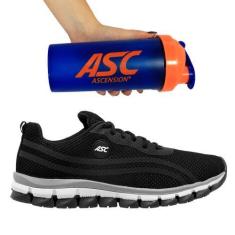 Imagem de Kit Tênis Para Caminhada Com Amortecedor Unissex Preto E Coqueteleira