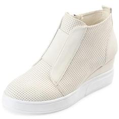 Imagem de Journee Collection Womens Clara Comfort Wedge Heel Sneakers with Round-Toe and Perforated Details, Bone, 9.5