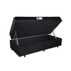 Imagem de Cama Box Baú Solteiro Colchão Espuma D33 + Box Suede Preto Serra Negra 59x88x188