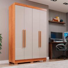 Imagem de Guarda-roupa Casal Com Pé 4 Portas 2 Gavetas Recife Sallêto Cinamomo Com Off White
