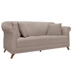 Imagem de Sofá 3 Lugares para Sala de Estar 200cm Eva Linho Marrom - Montanaris Decor