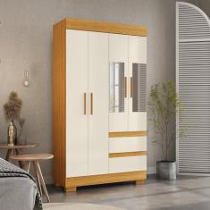 Imagem de Guarda-Roupa Solteiro 99,80cm 4 Portas Com Espelho E 2 Gavetas Chantri