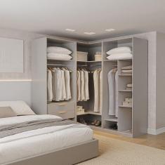 Imagem de Guarda-Roupa Modulado de Canto 3 Peças sem Portas CabeCasa MadeiraMadeira Cinza Urbano