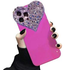 Imagem de ENYTDMO Linda capa para iPhone 13 Pro 3D com glitter brilhante para mulheres e meninas, linda capa de diamante com strass bonito e estampa de coração de amor estética para iPhone 13 Pro 6,1 polegadas