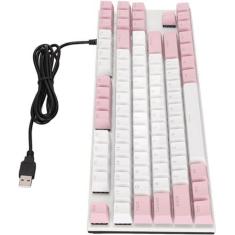 Imagem de Teclado com fio, 87 teclas com design de luz de fundo Teclado para jogos fof Typists fof Home /605 (Size : Pink White)