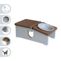 Imagem de Comedouro Bebedouro Elevado Gato Base Hibrido Petmdf - Porcelana - Mad