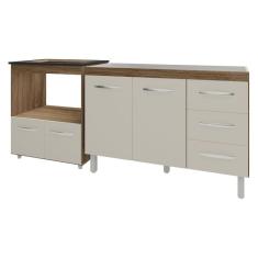 Imagem de Balcão Armário Cozinha Gabinete de Pia 120 cm Bruna e Balcão para Fogão Cooktop 4 Bocas e Forno Evelyn Savana Off White