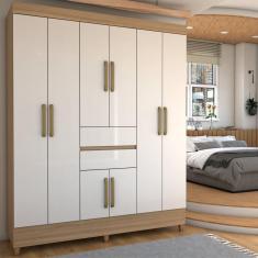 Imagem de Guarda-Roupa Solteiro Leal 8 Portas 2 Gavetas Amendola Touch/Off White - Panorama Móveis