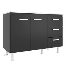 Imagem de Balcão de Cozinha sem Pia e Tampo 2 Portas 3 Gavetas Carolina Evidência Móveis Preto