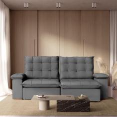 Imagem de Sofá Retrátil e Reclinável 190cm Veludo Molas Ensacadas Luxor Cinza