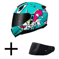 Imagem de Capacete Norisk Razor Mad Azul e Rosa Mais Viseira Fumê