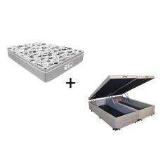 Imagem de Cama Box Com Baú Casal Bipartido - Suede Bege Colchão De Molas Ensacadas - Probel - Evolution 138cm