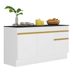 Imagem de Balcão Cozinha com Rodapé Gabinete Pia 150 cm 3 Portas 1 Gaveta Veneza Gw Multimóveis Mp2107 Branco