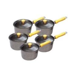 Imagem de Jogo 5 Panelas Caçarolas de Alumínio Craqueado com Cabo de Madeira