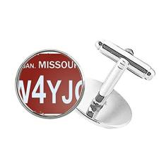 Imagem de DIYthinker Abotoaduras com clipe de botão redondo padrão de número de carro americano EUA