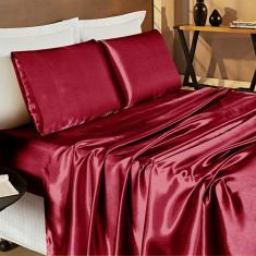 Imagem de Jogo De Cama Lençol Romance Casal King Tecido Cetim Charmousse Toque Suave - Vinho