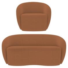 Imagem de Sofá 2 Lugares Living 160cm E 1 Poltrona Giratória Garbin K04 Bouclê Terracota - Mpozenato
