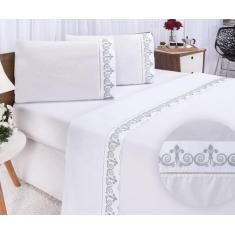 Imagem de Jogo Lençol Atenas Quarto Casal Queen Bordado 4 Peças 2Fronha - Shoppi