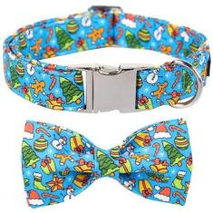 Imagem de Maca Bates Coleira de Natal para cães de algodão macio para árvore de Natal com fivela de metal, gravata borboleta ajustável para cães pequenos, médios e grandes