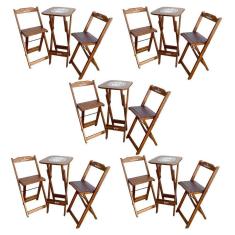 Imagem de Kit 5 Conjuntos Bistrô Mesa Com 2 Banquetas Dobráveis De Madeira Personalizada Hei - Imbuia Marrom