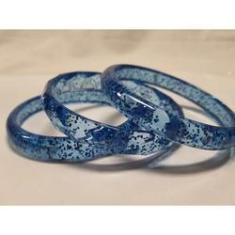 Imagem de pulseira bracelete de acrilico transparente com glitter kit 3pç azul