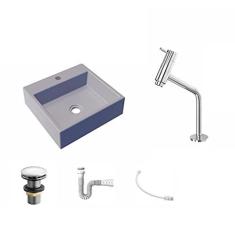 Imagem de Kit Cuba Q395 C/Torneira Pratika 1060 Metal + Válvula Click 1 1/2'' (04cm) + Sifão Pvc + Flexível 