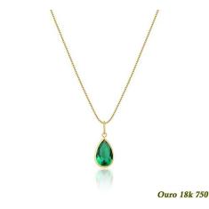Imagem de Cordão Feminino Veneziana Ouro 18k 45cm Gota De Zircônia 9mm Verde Esmeralda