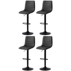 Imagem de Kit 4 Banqueta Alta Estilo Estofada com Base Giratória e Regulagem de Altura - Preto