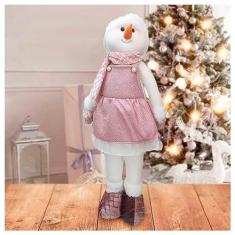 Imagem de Decoração Natal Boneco de Neve Rosa Natalina 62cm