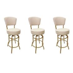 Imagem de Kit 3 Banquetas Bar cor Dourado Fosco Bancada Média Altura 65cm Girató