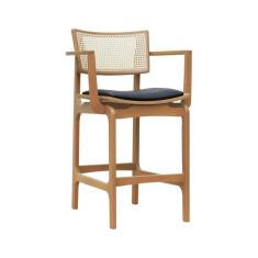Imagem de Banqueta Alta Bistrô Apollo Com Braços Encosto Telinha Natural E Assento Anatômico - Natural Estofado Corano Preto