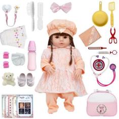 Imagem de Boneca Bebe Reborn Grande De Silicone Completa Vários Itens - Cegonha