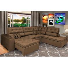 Imagem de Sofa de Canto Retrátil e Reclinável com Molas Cama inBox Platinum 3,34x2,36 Tecido Suede Café
