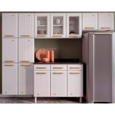 Imagem de Cozinha Modulada Completa Diamante 4 Peças 3 Portas de Vidro (2 Armários + 1 Balcão + 1 Paneleiro) Branco - Telasul