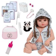 Imagem de Bebê Tipo Reborn Boneca Pandinha Saída De Banho Bolsa Itens - Cegonha