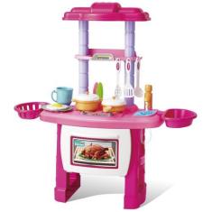 Imagem de Cozinha Rosa Infantil Completa Com Fogãozinho 43 Acessórios Com Som Lu