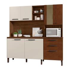 Imagem de Armário de Cozinha Compacta 6 Portas e 3 Gavetas 182 cm Megan Ripado Nogueira/Off White - Pallazio