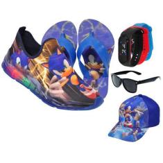 Imagem de Tênis Infantil Led Luzinha Slip On Personagem +Chinelo+Boné+Óculos+Rel