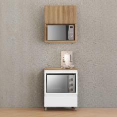 Imagem de Armário de Cozinha Rainha 1 Porta 1 Gaveta Ripado 100% Mdf Branco/Natural - Nesher