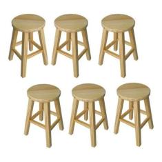 Imagem de Kit 6 Banqueta Media Hardman Madeira Natural Assento Redondo