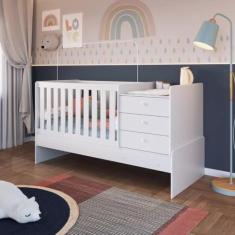 Imagem de Berço Cama Multifuncional com Colchão Solteiro 78cm x 188cm 1 Colchão para Berço 70cm x 130cm Branco