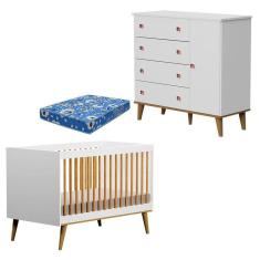 Imagem de Berço Americano Ligia E Cômoda Fernanda Branco Bétula Com Colchão Ortobom - Carolina Baby