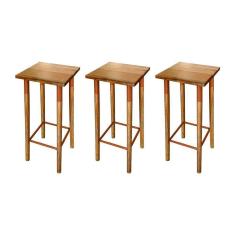 Imagem de Kit 3 Banquetas Bistro Industrial Colors Ferro E Madeira Maciça - Cobre Marrom