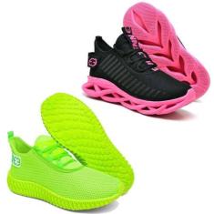 Imagem de Tênis Feminino Esportivo 2 Pares Modelos Diferentes Verde/Rosa - Evolt