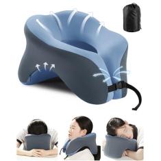 Imagem de Travesseiro de pescoço de viagem 2 em 1, travesseiro de avião em forma de U de espuma viscoelástica com suporte de cabeça 360, travesseiro de cochilo com bolsa de armazenamento, travesseiro ergonômico