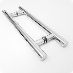 Imagem de Puxador H Tubular em Inox Duplo Para Porta De Madeira Ferro Vidro Mdf 40cm Cromado