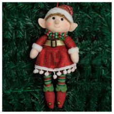 Imagem de Boneco Pendente Natal Duende Mamãe Noel Vermelho 33cm