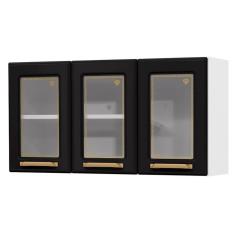 Imagem de Armário Aéreo Cozinha Aço Diamante 3 Portas com Vidro Branco/Preto - Telasul