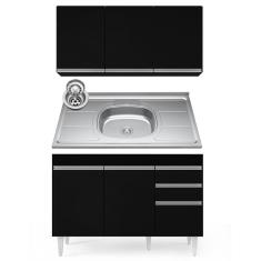 Imagem de Armário Aéreo Virgínia e Balcão Com Pia 120cm Michigan Preto - Lumil