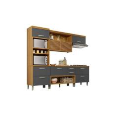 Imagem de Kit de Cozinha Completa 4 Peças Princesa  (2 Balcões + Aéreo + Paneleiro) C4P15 Freijo/Grafite - Nesher